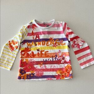 Catimini Multicolor Striped Floral Long-Sleeve Tee French Designed